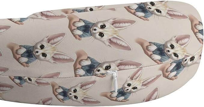 Soft Memory Foam Travel Pillow Chin Support Cute Fennec Fox, Removable Washable Cover for Airplane Car Home Office Nap