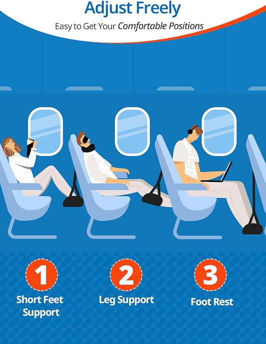 2 Pack Airplane Foot Hammock, Portable Travel Feet Rest Leg Relief, Ergonomic Hanging Sling for Long Flight,Car, Office Home, Comfort Support Travel Essentials, Black