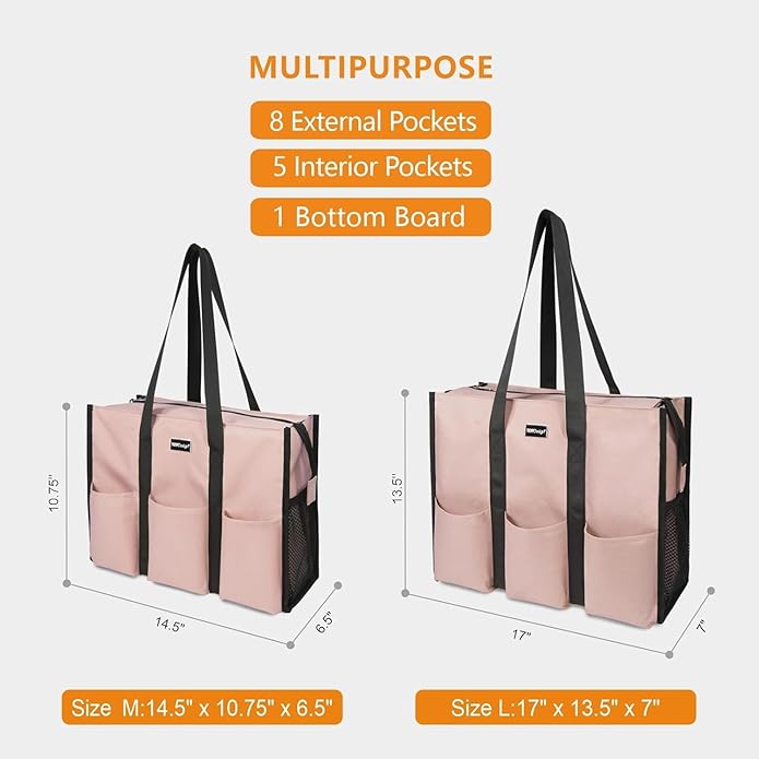 TOPDesign Utility Water Resistant Tote Bag with 13 Pockets, Top Zipper Closure & Thick Bottom Support, for Working Women