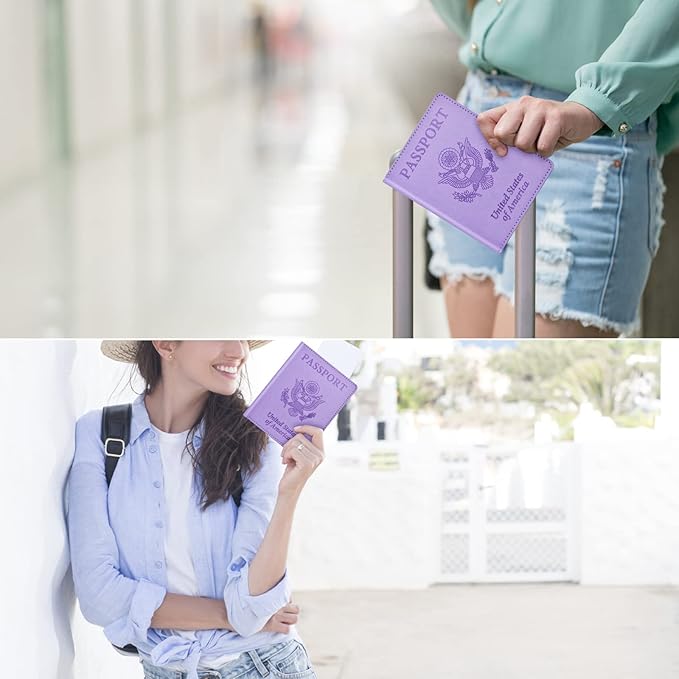 Passport and Vaccine Card Holder Cover Combo, Passport Case /Wallet with Vaccine Card Slot for Women and Men(AL-Purple)