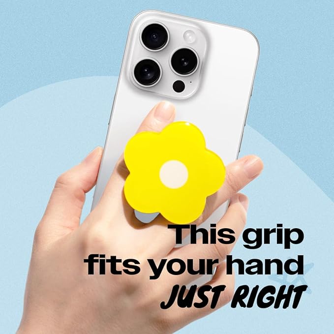 OnTheGrip Cute Solid Color Daisy Flower Design Collapsible Mobile Phone Grip Stand Holder for Smartphone Tablet Cell Phone Accessory (Yellow)