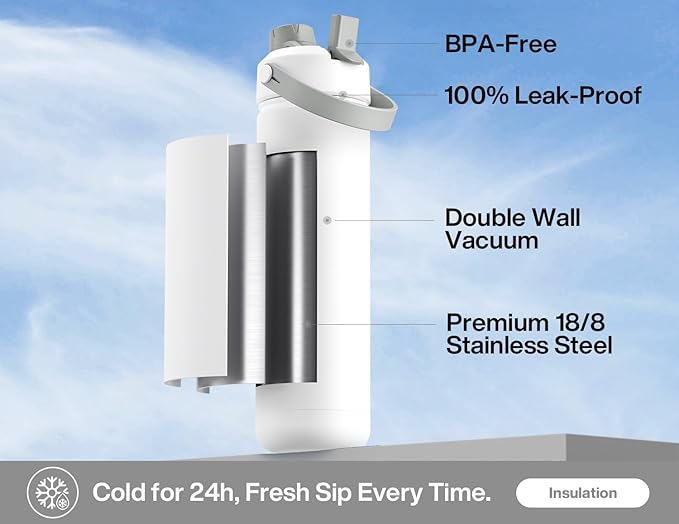 POWCAN 26 oz Insulated Water Bottle with 2-in-1 Straw and Spout Lid, Keep Cold 24H, Leak-Proof, Fits in Car Cup Holder, Stainless Steel Water Bottle for Sports, Travel, Gym, and School (Swamp Doodle)