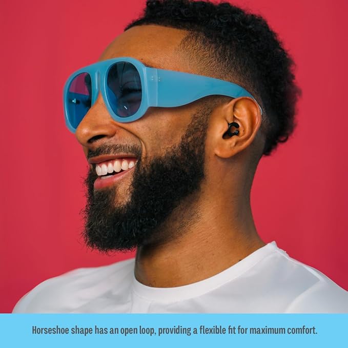 Hush Hoops Ear Plugs, Ultra-Soft Reusable Silicone Plugs with Horseshoe Shape for Comfort, Designed for Sleep and Sound Suppression, 17dB (NRR) Noise Reduction Rating, Black, 1 Pair with Travel Case