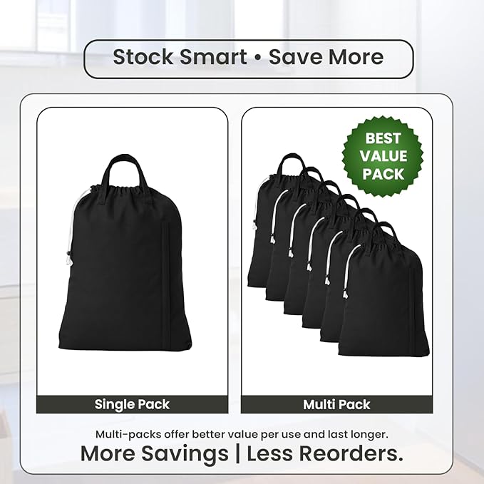 LFH Home Large Premium Cotton Canvas Laundry Bag with Drawstring and Handles Heavy Duty, Multi-Use, and Washable for Home, Travel, College or Storage 24x36 (Pack of 4)-Black