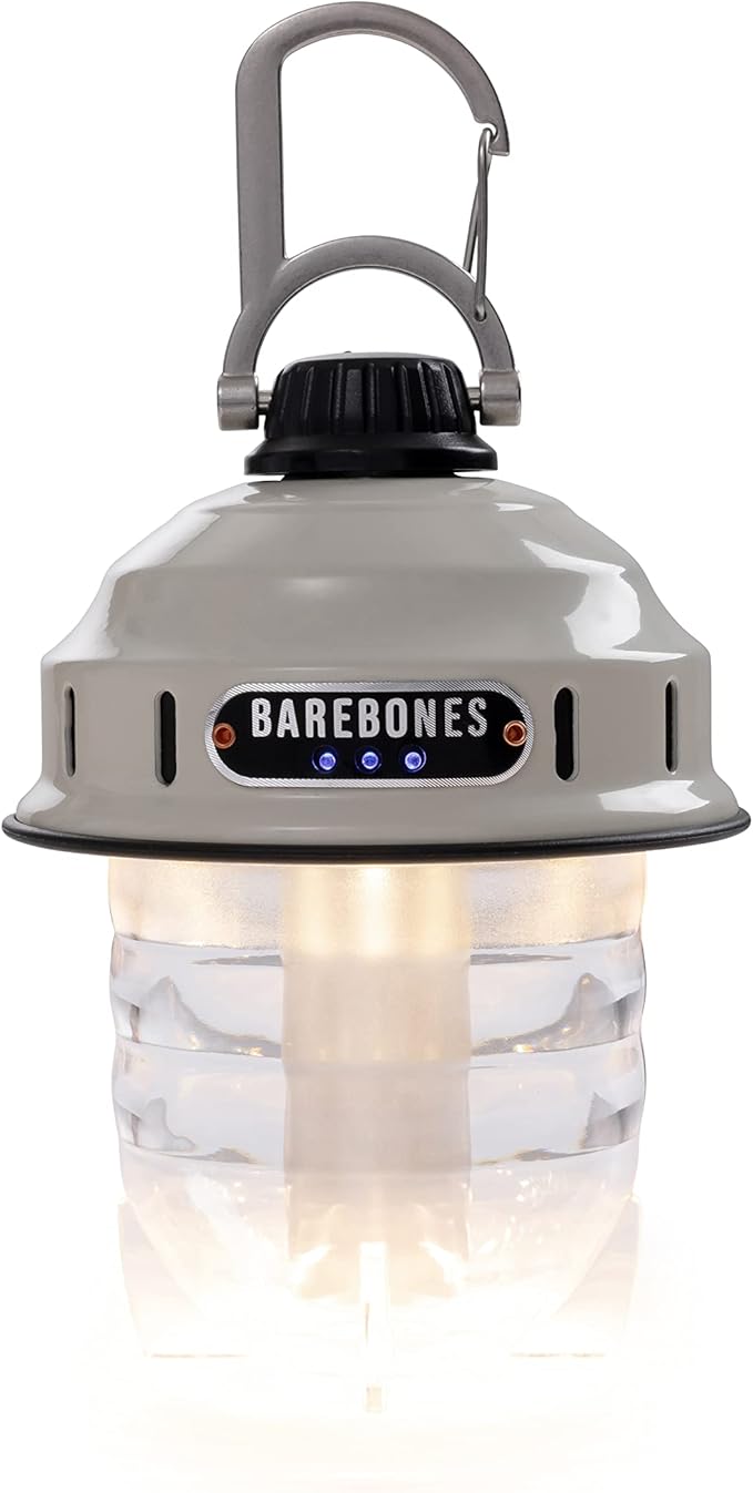 Barebones Beacon Hanging Light – Vintage White, Rechargeable LED Camping Lantern with Adjustable Brightness – Weatherproof Vintage-Style Hanging Lantern for Outdoor Adventures and Year-Round Use