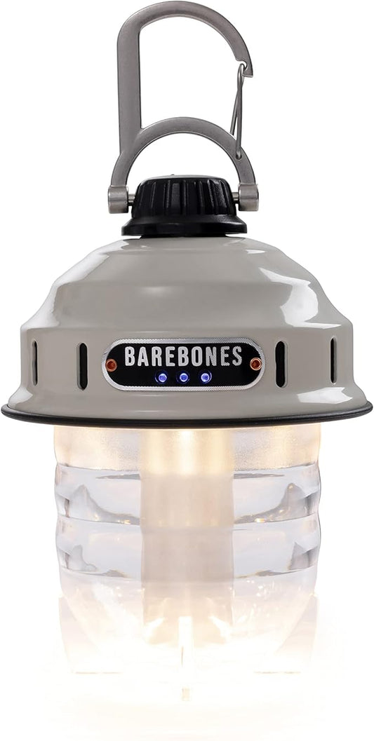 Barebones Beacon Hanging Light – Vintage White, Rechargeable LED Camping Lantern with Adjustable Brightness – Weatherproof Vintage-Style Hanging Lantern for Outdoor Adventures and Year-Round Use