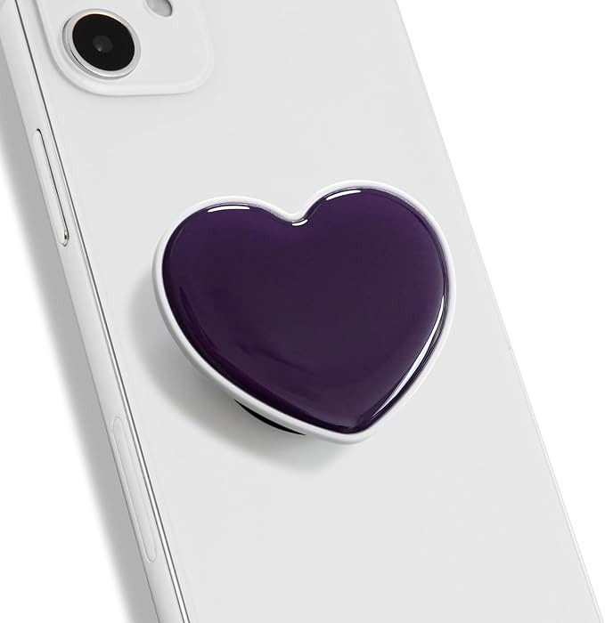 OnTheGrip Cute Solid Macaron Color Heart Shape Collapsible Mobile Phone Grip Stand Holder for Smartphone Tablet Cell Phone Accessory (Purple)