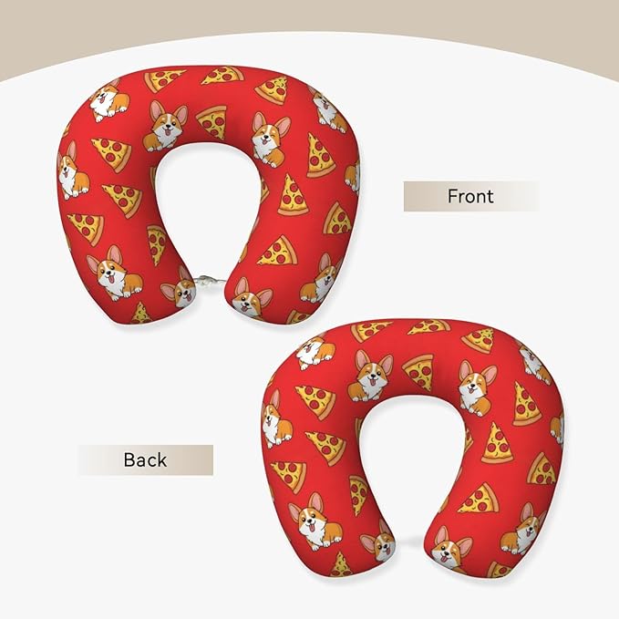 Neck Pillow Memory Foam Travel Pillows Comfortable for Airplane Flight Car Travel Office Nap and Sleeping, Funny Cushion for Head Shoulder Corgi Junk Food Cute Dogs Pizzas