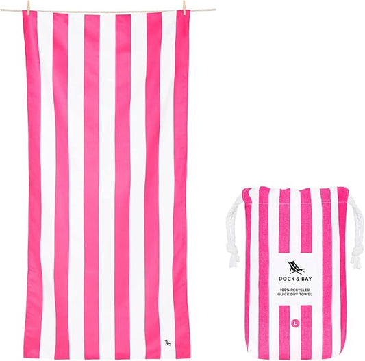 Dock & Bay Beach Towel - Quick Dry, Sand Free - Compact, Lightweight - 100% Recycled - Includes Bag - Cabana - Phi Phi Pink - Extra Large (200x90cm, 78x35)