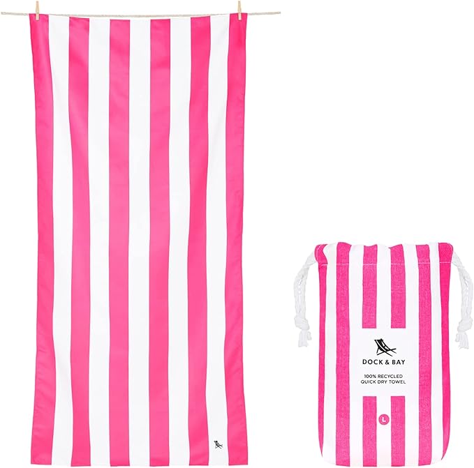 Dock & Bay Beach Towel - Quick Dry, Sand Free - Compact, Lightweight - 100% Recycled - Includes Bag - Cabana - Phi Phi Pink - Large (160x90cm, 63x35)