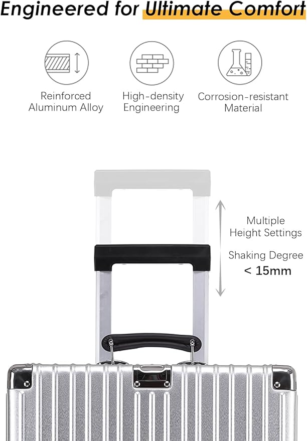 HotWay 20 Inch All Aluminum Carry On Luggage with Leather Handle, Hard Shell Zipperless Suitcase with TSA Locks and Spinner Wheels, Black Travel Luggage (22x14x9 Airline Approved)