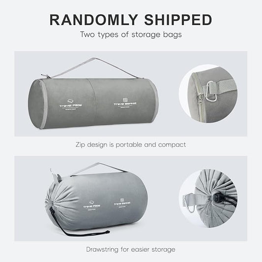 Travel Pillow and Blanket Set Neck Pillows Soft Blankets with Sleep Mask Travel Essentials for Airplane Car Memory Foam Grey