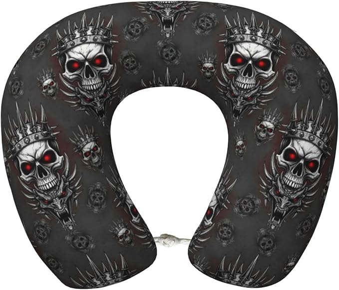 Breathable Neck Pillow for Sleeping Rest Nap King Cool Skull Dragon Tattoo Art, Airplanes/Car/Home Memory Foam Travel Cushion with Polyester Cover Washable for Women Men