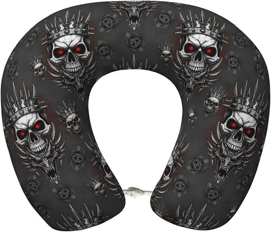 Breathable Neck Pillow for Sleeping Rest Nap King Cool Skull Dragon Tattoo Art, Airplanes/Car/Home Memory Foam Travel Cushion with Polyester Cover Washable for Women Men