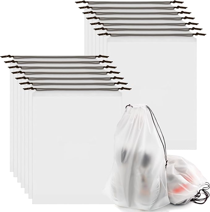 100pcs Clear Shoe Bags for Travel, 15.7" x 11.8" Waterproof Dust Bags with Drawstring, Portable Storage for Men and Women