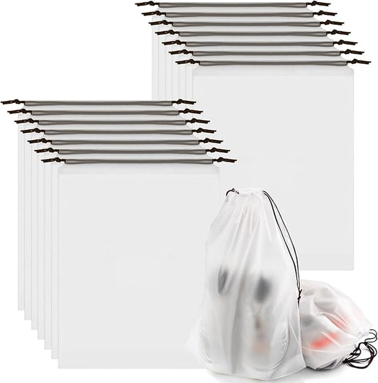 100pcs Clear Shoe Bags for Travel, 15.7" x 11.8" Waterproof Dust Bags with Drawstring, Portable Storage for Men and Women