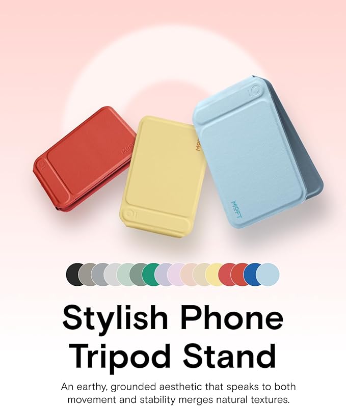 MOFT Phone Tripod Stand Selfie Stick for iPhone, Multi-Angles iPhone Stand, Lightweight & Portable Phone Holder, Strong Magnets, MOVAS Vegan Leather, Travel Essentials, Sunset (Without Card Slot)