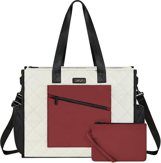 IBFUN Utility Tote Bag with 14/24 Pockets Zip Top Teacher Tote Bag for Teacher/Work Women