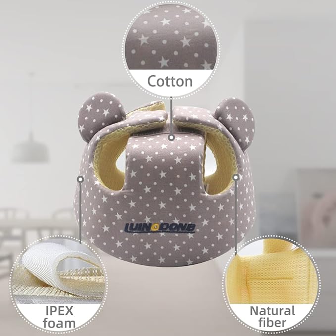 Xifamniy Baby Soft Safety Helmet Foam Head Protector Helmet for Toddler Infant Walking Suit 6-24m (Grey Star)