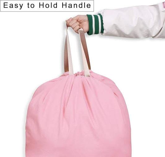 Cotton Canvas Laundry Bag with Handles & Drawstring Straps, Heavy Duty Extra Large Laundry Bags for Laundromat and Household, 25.5x34 Inch, Pink