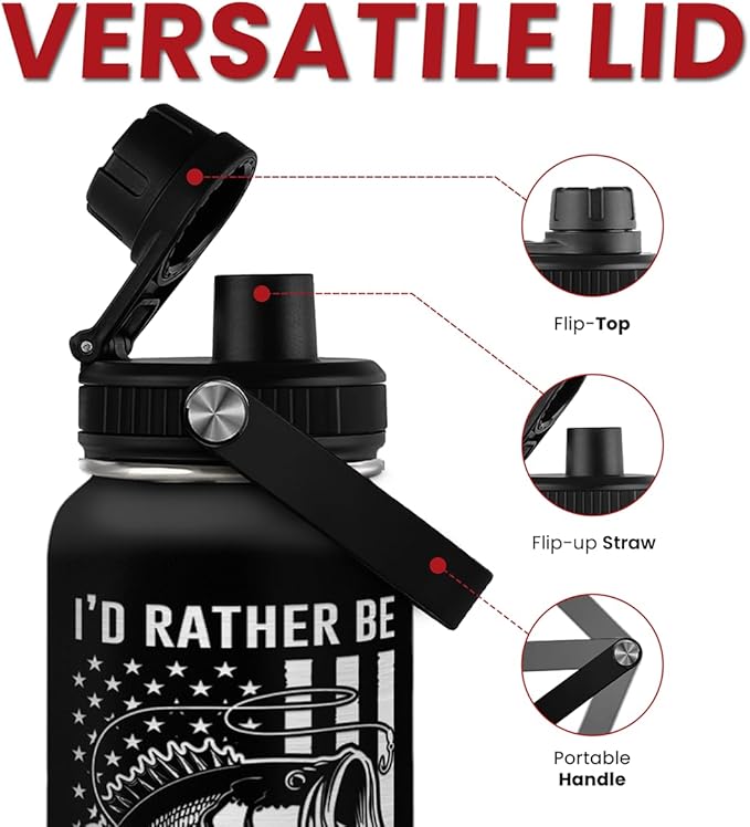 Fishing Water Bottle - 32oz Stainless Steel Insulated Bottles with lid - Deer Fishing Gifts for Fisherman Papa Dad Husband - Gift for Christmas Birthday Fathers Day