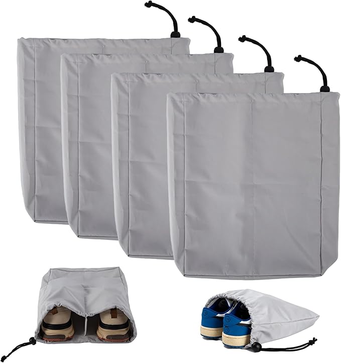 6 Pcs Shoe Bags for Travel, Shoe Dust Bags, Spandex Shoes Pouch with Interior Divider and Drawstring, Women and Men Luggage Packing for Traveling(Grey)