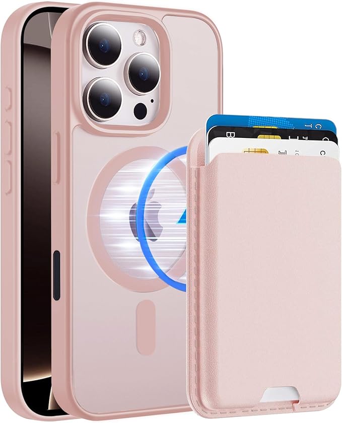 Ntwinro Magnetic for iPhone 16 Pro Max Case (Compatible with MagSafe) with Detachable Wallet & Card Holder for 3 Cards [RFID Blocking] Military Grade Protective Slim Phone Cover, Pink