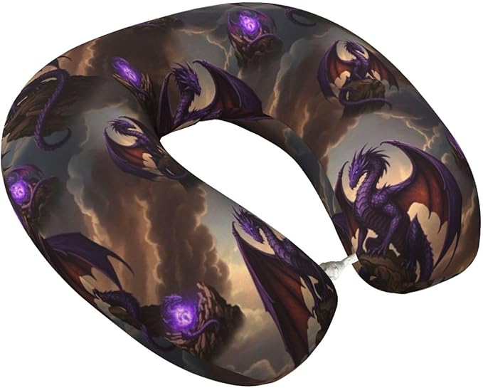 Neck Travel Pillow, Women Men Washable Airplane Car Pillows Cool Fierce Evil Dragon Art, Head Support Rest U Shaped Cushion Comfortable for Watching TV