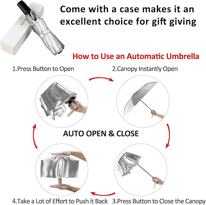 BAODINI Small UV Protection Travel Umbrella Compact for Rain and Sun UPF 50+ Windproof Portable 42 inch Umbrella for Women and Men