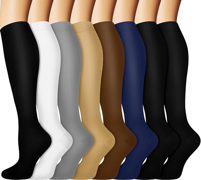 Graduated Copper Compression Socks for Men & Women Circulation 8 Pairs 15-20mmHg - Best for Running Athletic Cycling