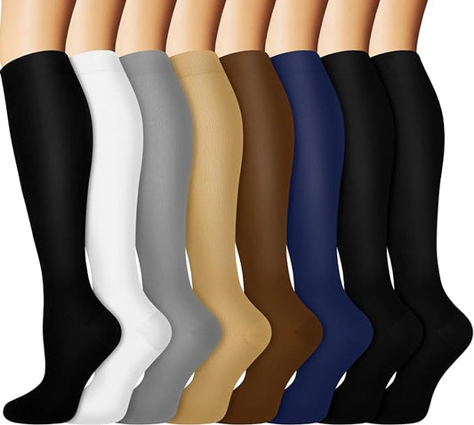 Graduated Copper Compression Socks for Men & Women Circulation 8 Pairs 15-20mmHg - Best for Running Athletic Cycling