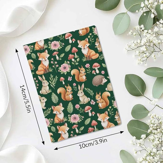 Fox Passport Holder for Travel Hedgehog Rabbit Animals and Plants PU Leather Passport Cover Wallet Cute Passport Card Holder for Women and Men