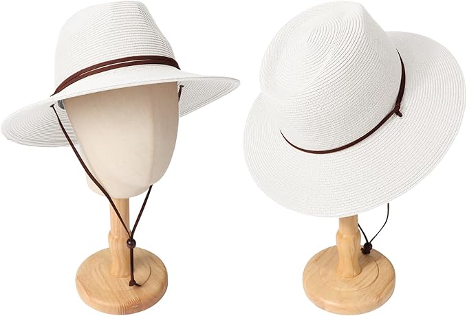 DRESHOW Women Straw Panama Hat Travel Fedora Beach Sun Hat Summer Wide Brim Straw Roll up Hat UPF 50+
