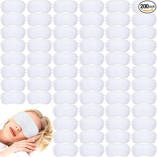 Tarpop 200 Pcs Eye Mask Sleeping Blindfold Eye Cover with Adjustable Strap for Games Party Team Building Travel Individually Wrapped Sleep Mask for Women Men(White)