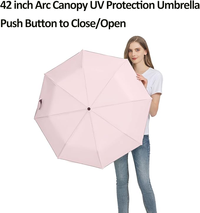 BAODINI Small UV Protection Travel Umbrella Compact for Rain and Sun UPF 50+ Windproof Portable 42 inch Umbrella for Women and Men