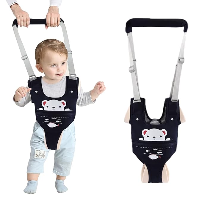 Baby Walking Harness Handheld Baby Walker Assistant Belt Adjustable Toddler Infant Safety Harnesses Standing Up Walking Learning Helper with Detachable Crotch for 9-24 Month Old (Dark Blue)