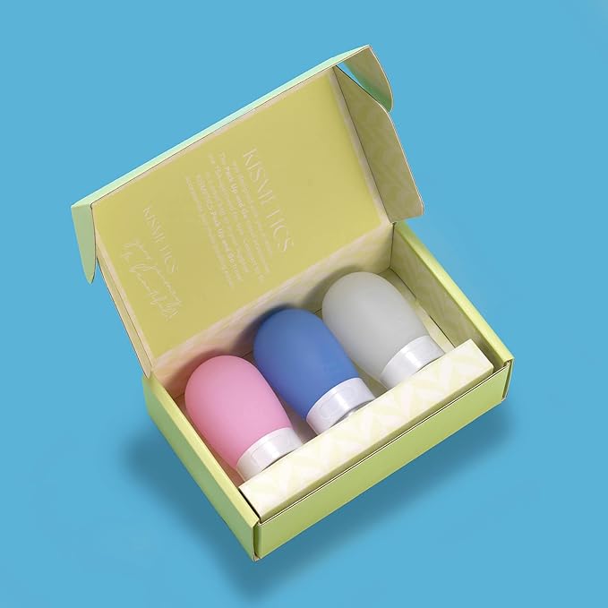 Leak Proof Squeezable Silicone Travel Bottles, Reusable, Refillable Bottles, Bulb Shape, Sustainable, TSA Carry On Approved Toiletries Containers, 3pcs (2oz/60ml)