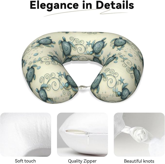 Travel Pillow for Men Women, Washable Relax U Shaped Neck Pillows for Car Head Pain Relief Sleeping Ocean Friends Sea Turtle