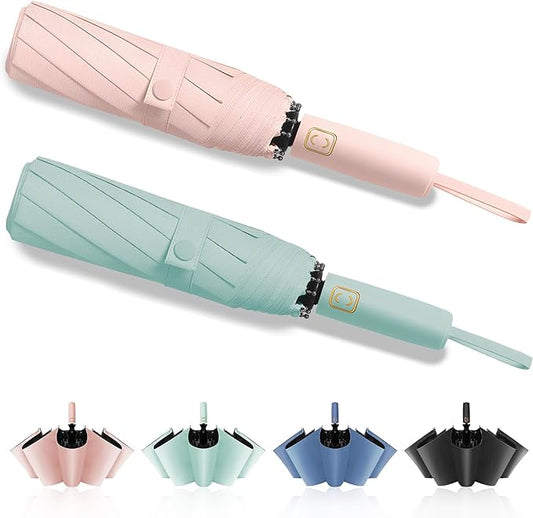 2-Pack Windproof, Waterproof, UV-Blocking Portable Travel Umbrella, Compact Sun & Rain Folding Umbrella, Double Rib Structure, Large Auto Open and Close Car Umbrella