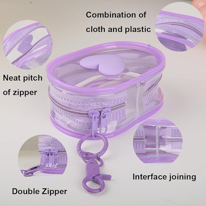 Charging Cable Storage Bag, Lovely 3D Love Heart Waves Design Transparent Compact Travel Cables Carrying Storages Case Electronic Accessories Charger Cord Wire Organizer, Purple Love