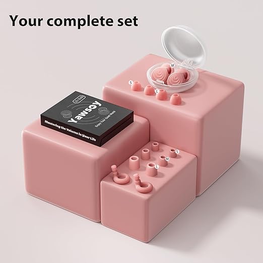 Ear Plugs for Sleeping Noise Cancelling, Reusable Soft Noise Reduction Earplugs for Sleep, Focus, Travel, Work, Motorcycle, Concert with 6 Silicone Ear Tips and 6 Foam Ear Tips - 25-35dB Pink