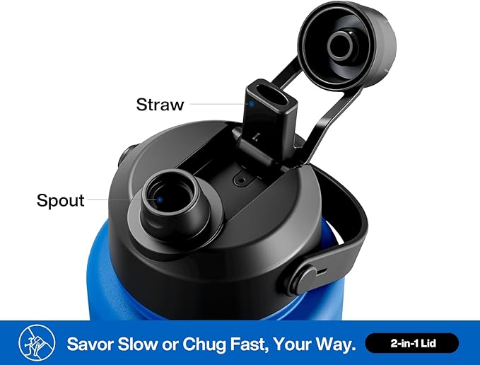 POWCAN 40 oz Insulated Water Bottle with 2-in-1 Straw and Spout Lid, Keep Cold 24H, Leak-Proof, BPA-Free, Double Wall Stainless Steel Water Bottle for Sports, Gym, Travel, and School (Pacific Ocean)