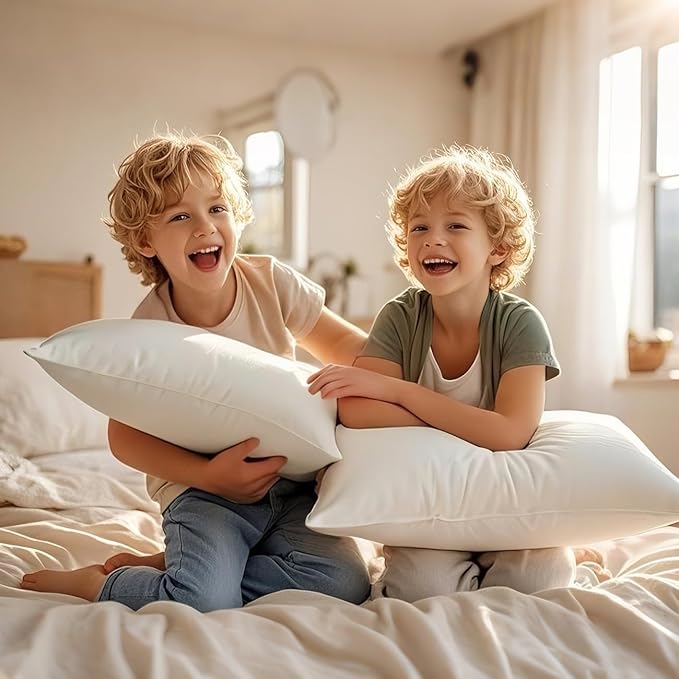 LOFE Organic Kids Pillow with Pillowcase - 16x22 Toddler Pillow with 100% Organic Cotton Shell, 2 Pack Adjustable Loft Youth Pillow, Machine Washable Organic plilow, Soft, Perfect for Kids&Youth