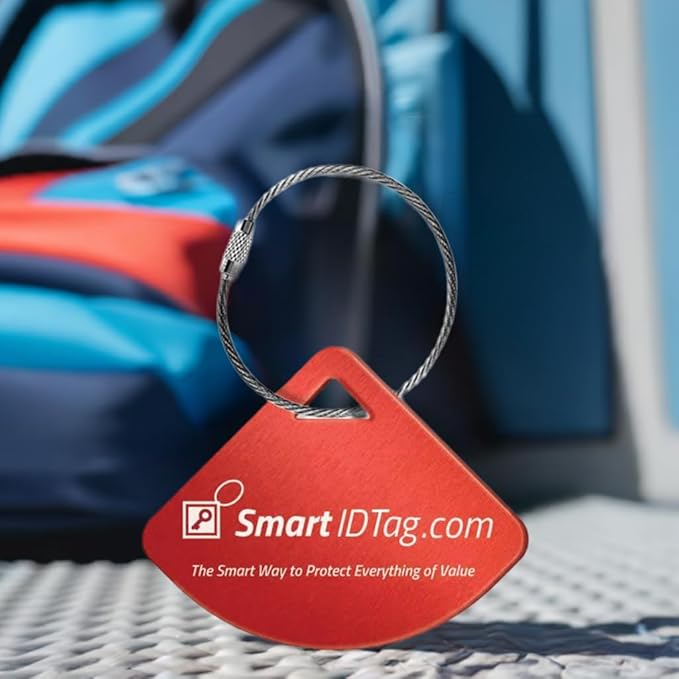Dynotag® Express Series Solid Metal Web Enabled Smart Bag Tag ID + Steel Loop, Anodized Aluminum with DynoIQ™ & Lifetime Recovery Service (Ruby Red)