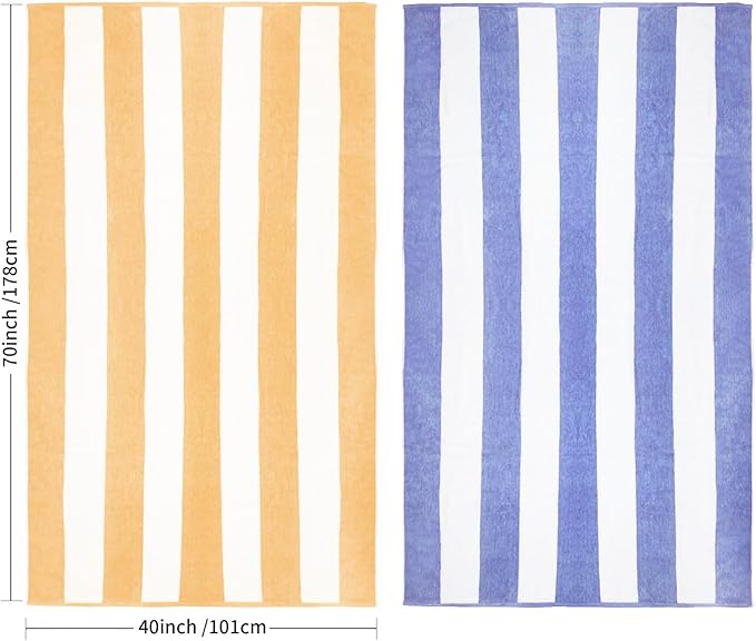 CLOWOOD Plush Oversized Beach Towel - Cotton 40 x 70 Inch Large Thick Orange Striped Cabana Pool Swimming Towel