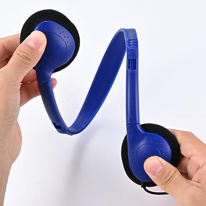 CN-Outlet 25 Pack Classroom Headphones Bulk for Kids School Class Set Headsets for Students Teens Toddler Children and Adults, Wholesale Wired Earphones-Upgrade (Dark Blue, 25 Pack)
