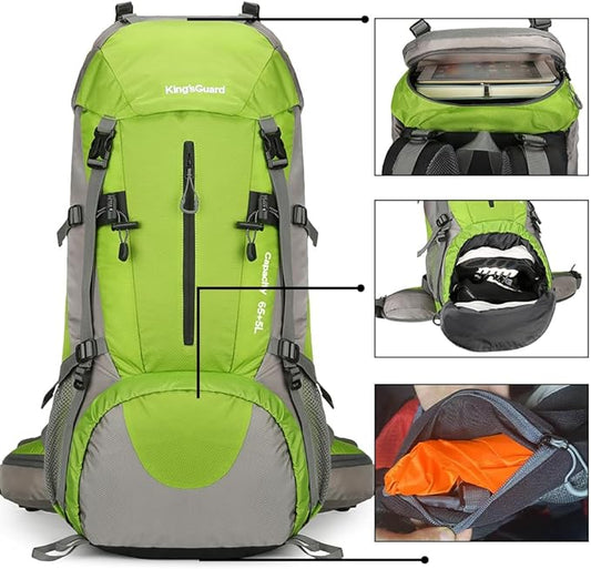 King'sGuard 70L Hiking Backpack with Rain Cover Lightweight Waterproof Travel Camping Backpack Large Backpacking Pack