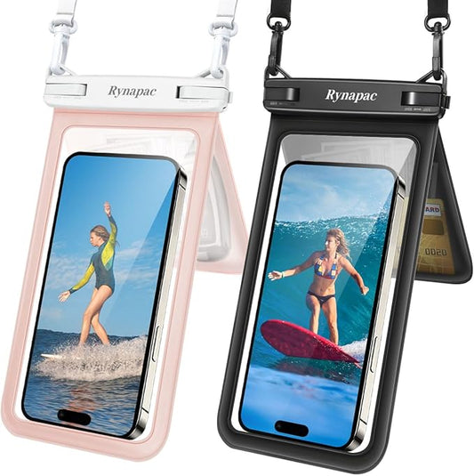 Double Space Waterproof Phone Pouch, 2 Pack Waterproof Phone Case with Lanyard for iPhone 16 15 Pro Max Galaxy S23 Pixel 7a up to 8.5’’, Cellphone Dry Bag for Beach Vacation Travel Cruise Essentials