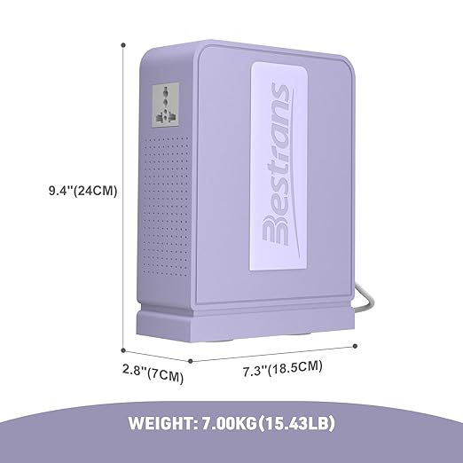 3000W Step Up Transformer 110v to 220v Converter, Heavy Duty Voltage Converter 110v to 220v with Dual Outlets, Overload Protection & Ultra-Quiet Design for Home Appliances, Light Purple