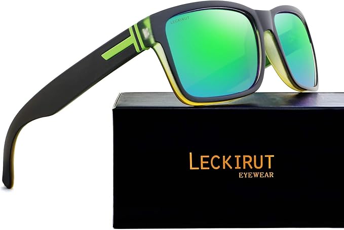 LECKIRUT Vintage Polarized Sunglasses for Men Women Retro Oversized Square Mirror Sun Glasses